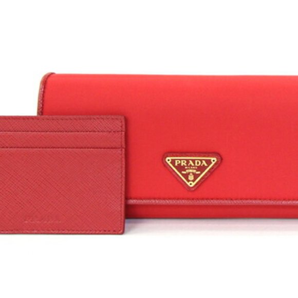 Prada Bi-fold Long Wallet 1MH132 Red Nylon Leather Triangle Card Women's PRADA - Picture 3 of 9